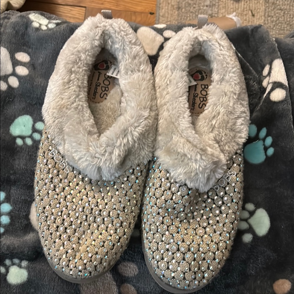 BOBS Sparkly Slippers with Faux Fur
